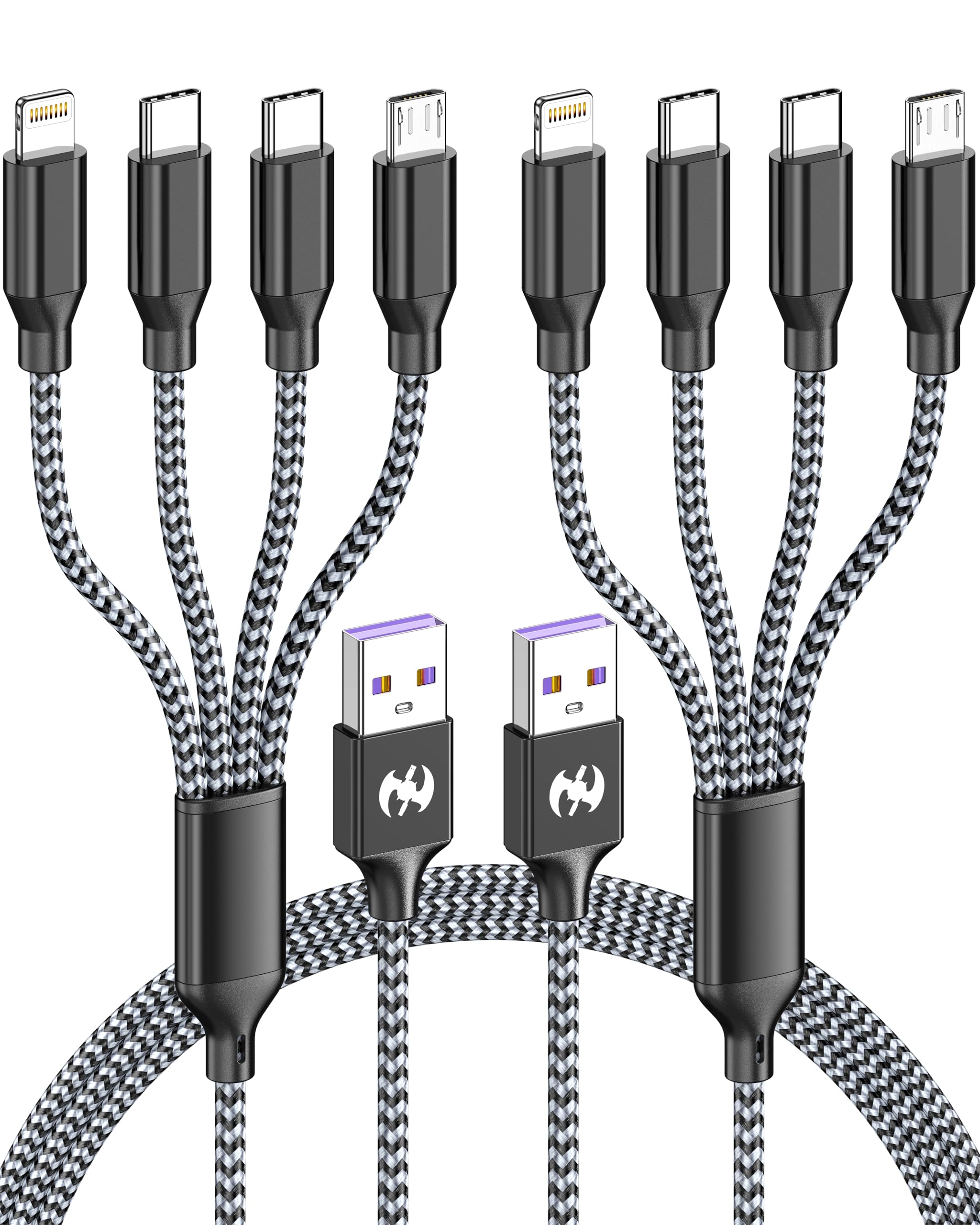 Multi Charging Cable 4ft 2Pack, Doub Tyep-C 4 in 1 Charging cable Nylon Braided Lightning iPhone Charger,Universal Charger Phone Cord With Type-C,Micro USB,IP Port for iPhone17-5/Android -Black Grey